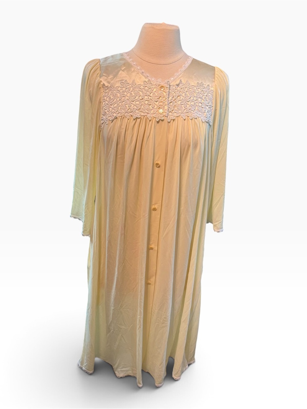 Vintage Shadowline Robe Sunlite Floral Lace Yellow Cottage Feminine NWT Medium